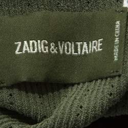 Pre Owned Zadig and Voltaire Olive Green Perforated Knit Preppy Ve Sweater M