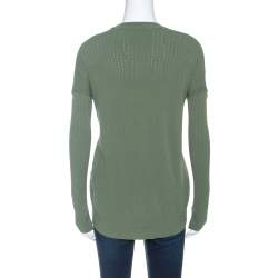 Pre Owned Zadig and Voltaire Olive Green Perforated Knit Preppy Ve Sweater M