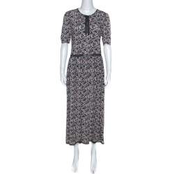 Zadig and Voltaire Black Rivale Print Lace Trim Midi Dress M
