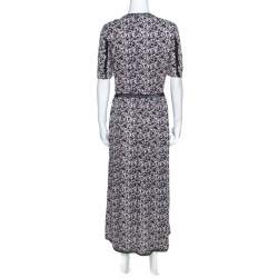 Zadig and Voltaire Black Rivale Print Lace Trim Midi Dress M