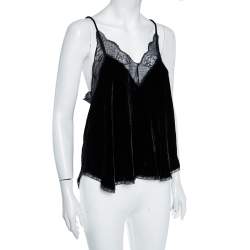 Pre Owned Zadig & Voltaire Black Velvet Lace Detail Christy Deluxe Camisole Top S
