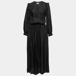 Zadig and Voltaire Black Textured Satin Ruffled Maxi Dress XS