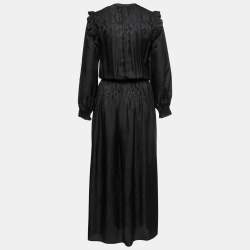 Zadig and Voltaire Black Textured Satin Ruffled Maxi Dress XS