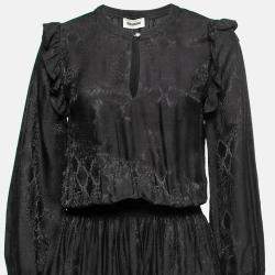 Zadig and Voltaire Black Textured Satin Ruffled Maxi Dress XS