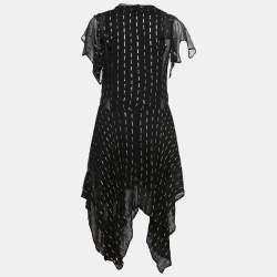 Zadig and Voltaire Black/Gold Crepe Rool Shiny Ruffled Dress XS