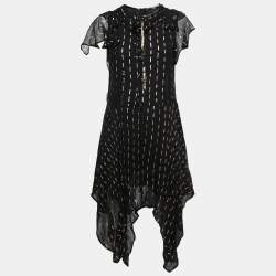 Zadig and Voltaire Black/Gold Crepe Rool Shiny Ruffled Dress XS