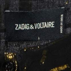 Zadig and Voltaire Black/Gold Crepe Rool Shiny Ruffled Dress XS