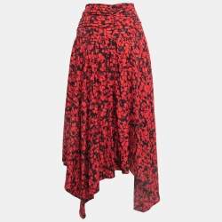 Zadig & Voltaire Defile Red Printed Jacquard Silk Midi Skirt M