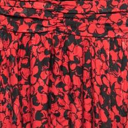 Zadig & Voltaire Defile Red Printed Jacquard Silk Midi Skirt M