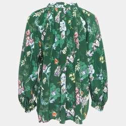 Pre Owned Zadig & Voltaire Green Floral Printed Silk Blouse S