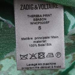 Pre Owned Zadig & Voltaire Green Floral Printed Silk Blouse S