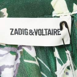 Pre Owned Zadig & Voltaire Green Floral Printed Silk Blouse S