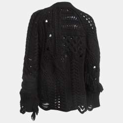 Zadig & Voltaire Black Cable Knit Wool Dalia Cardigan L