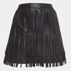 Pre Owned Zadig & Voltaire Black Fringed Leather Mini Skirt M