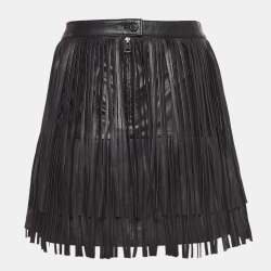 Pre Owned Zadig & Voltaire Black Fringed Leather Mini Skirt M