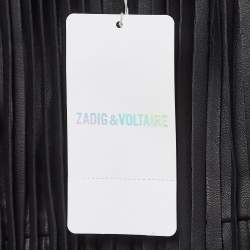 Pre Owned Zadig & Voltaire Black Fringed Leather Mini Skirt M