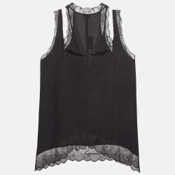 Pre Owned Zadig & Voltaire Black Silk Lace Trim Mini Dress L