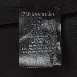 Pre Owned Zadig & Voltaire Black Silk Lace Trim Mini Dress L