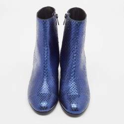 Zadig & Voltaire Blue Python Embossed Leather Block Heel Ankle Length Boots Size 36