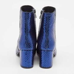 Zadig & Voltaire Blue Python Embossed Leather Block Heel Ankle Length Boots Size 36