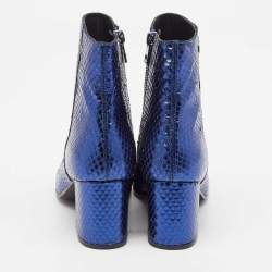 Zadig & Voltaire Blue Python Embossed Leather Block Heel Ankle Length Boots Size 36