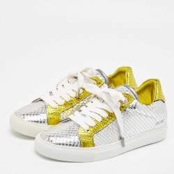 Zadig & Voltaire Silver Snakeskin Embossed Leather Lace Up Sneakers Size 36