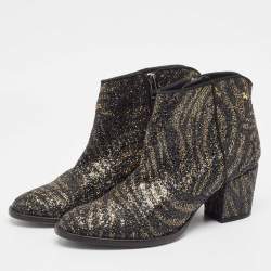 Zadig & Voltaire Black/Gold Glitter Molly Ankle Boots Size 40