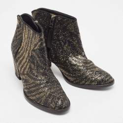 Zadig & Voltaire Black/Gold Glitter Molly Ankle Boots Size 40