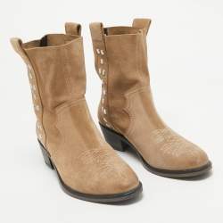 Zadig & Voltaire Beige Suede Studded Western Boots Size 38