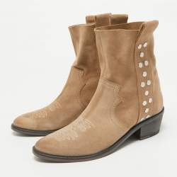 Zadig & Voltaire Beige Suede Studded Western Boots Size 38