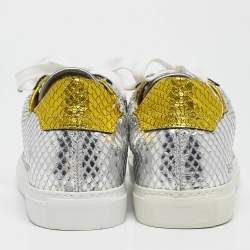 Zadig & Voltaire Silver/Gold Snakeskin Embossed Leather Lace Up Sneakers Size 36