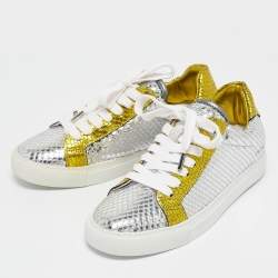 Zadig & Voltaire Silver/Gold Snakeskin Embossed Leather Lace Up Sneakers Size 36