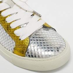Zadig & Voltaire Silver/Gold Snakeskin Embossed Leather Lace Up Sneakers Size 36