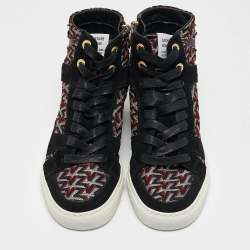 Zadig & Voltaire Black/Burgundy Leather and Suede High Top Sneakers Size 36