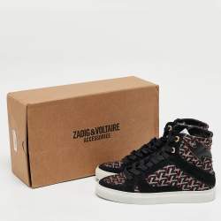 Zadig & Voltaire Black/Burgundy Leather and Suede High Top Sneakers Size 36
