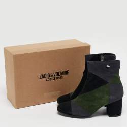 Zadig & Voltaire Multicolor Suede Block Heel Ankle Booties Size 36