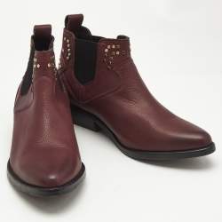 Zadig & Voltaire Burgundy Leather Thylana Studded Ankle Boots Size 37