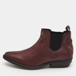 Zadig & Voltaire Burgundy Leather Thylana Studded Ankle Boots Size 37
