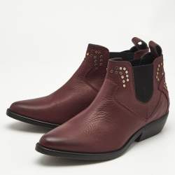 Zadig & Voltaire Burgundy Leather Thylana Studded Ankle Boots Size 37