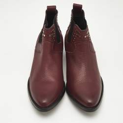 Zadig & Voltaire Burgundy Leather Thylana Studded Ankle Boots Size 37