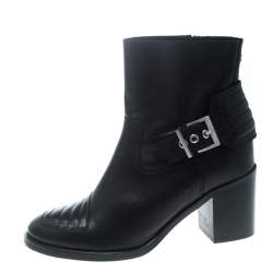 Pre Owned حذاء بوت كاحل زادك آند فولتير كعب عريض كارمين جلد أسود مقاس 37