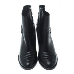 Pre Owned حذاء بوت كاحل زادك آند فولتير كعب عريض كارمين جلد أسود مقاس 37