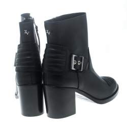 Pre Owned حذاء بوت كاحل زادك آند فولتير كعب عريض كارمين جلد أسود مقاس 37