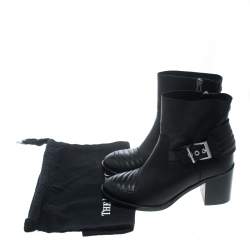 Pre Owned حذاء بوت كاحل زادك آند فولتير كعب عريض كارمين جلد أسود مقاس 37