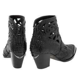 Pre Owned Zadig & Voltaire Black Snakeskin Embossed Leather Cara Cut Ankle Boots Size 39