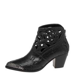 Pre Owned Zadig & Voltaire Black Snakeskin Embossed Leather Cara Cut Ankle Boots Size 39
