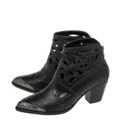 Pre Owned Zadig & Voltaire Black Snakeskin Embossed Leather Cara Cut Ankle Boots Size 39