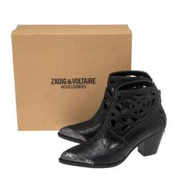Pre Owned Zadig & Voltaire Black Snakeskin Embossed Leather Cara Cut Ankle Boots Size 39