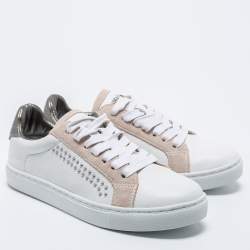 Pre Owned Zadig & Voltaire White Leather Wild Studded Low-Top Sneakers Size 36