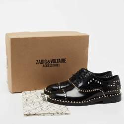 Zadig & Voltaire Black Leather Studded Youth Clous Oxfords Size 36